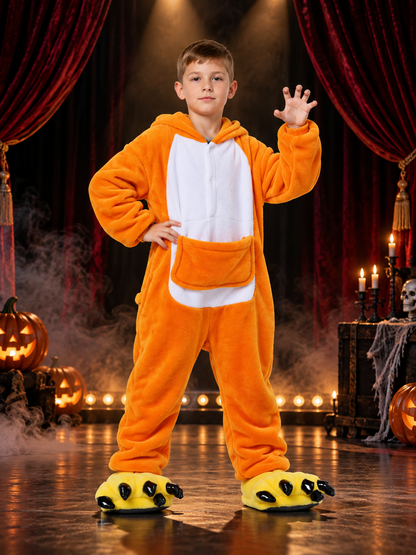 Children's Orange One-Piece Pajamas with White Insert