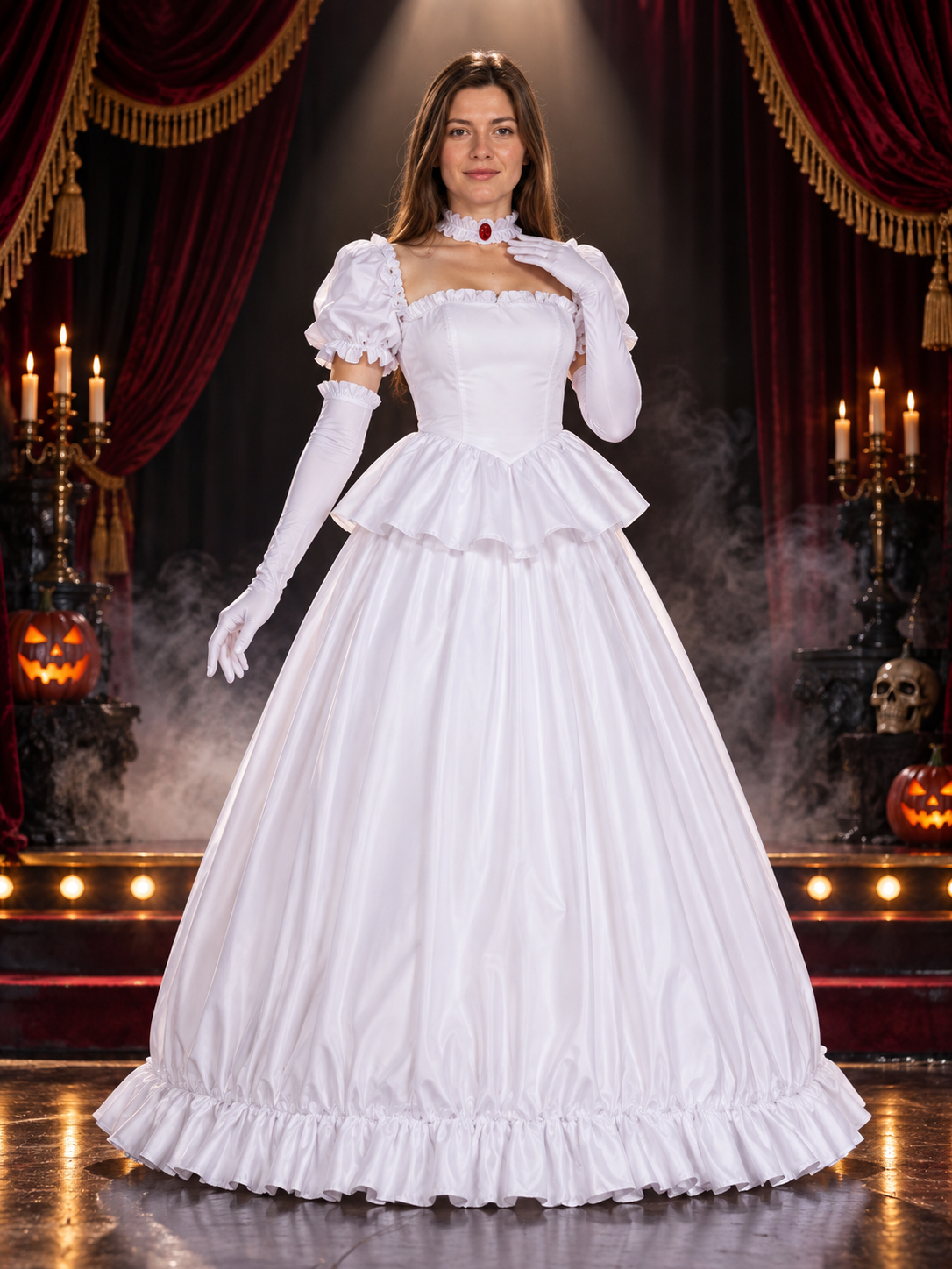 Cosplay costume white dress with gloves and choker