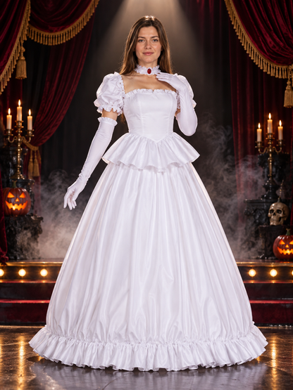 Cosplay costume white dress with gloves and choker