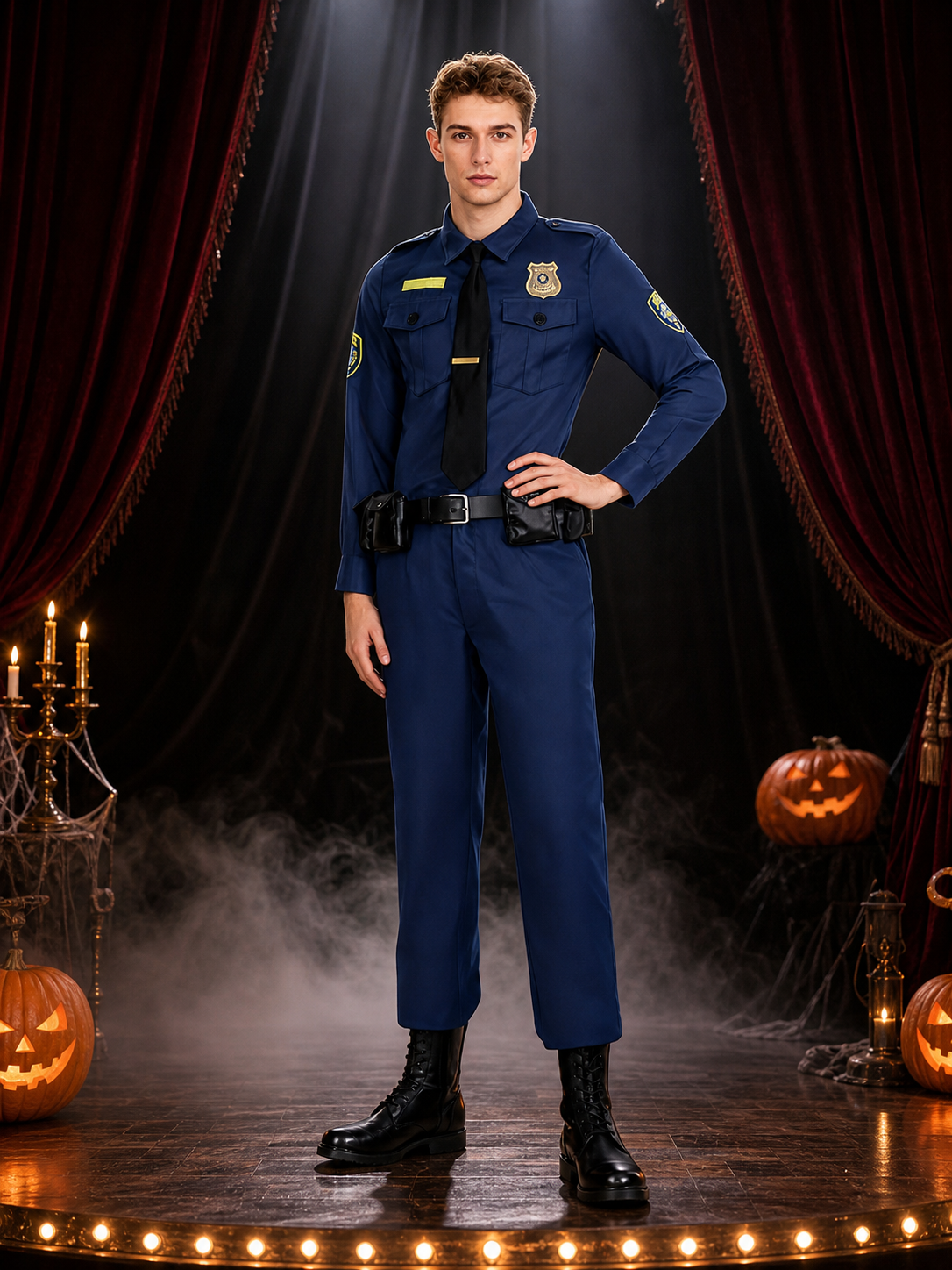 Rabbit Police Officer Costume Set with Badge, Belt, and Necktie - Halloween Costumes detail 3