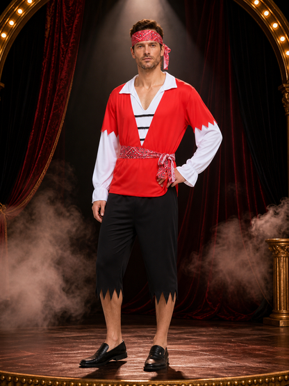Adult Pirate Halloween Costume Set, Red Long-Sleeve Top, Cropped Pants Costumes detail 3