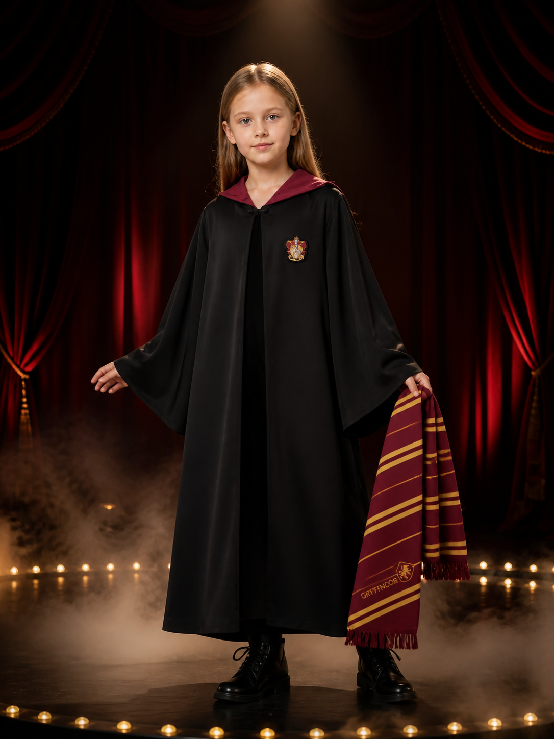 Kids Gryffindor Hooded Wizard Robe Costume Set With Scarf Costumes detail 3