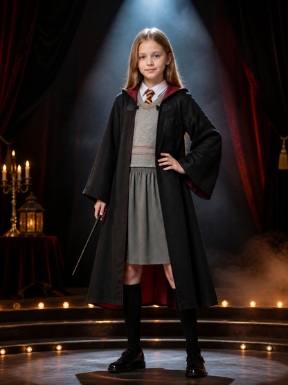 Children's Wizard Costume Set, Hooded Robe, Vest And Pleated Skirt Costumes detail 3
