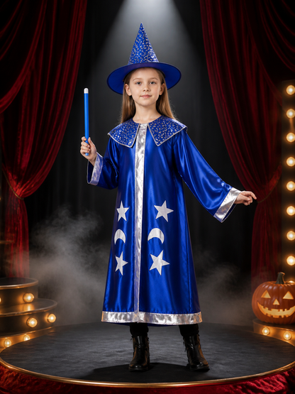 Blue Wizard Costume Set, Star Moon Cloak and Pointed Hat Costume Capes detail 3
