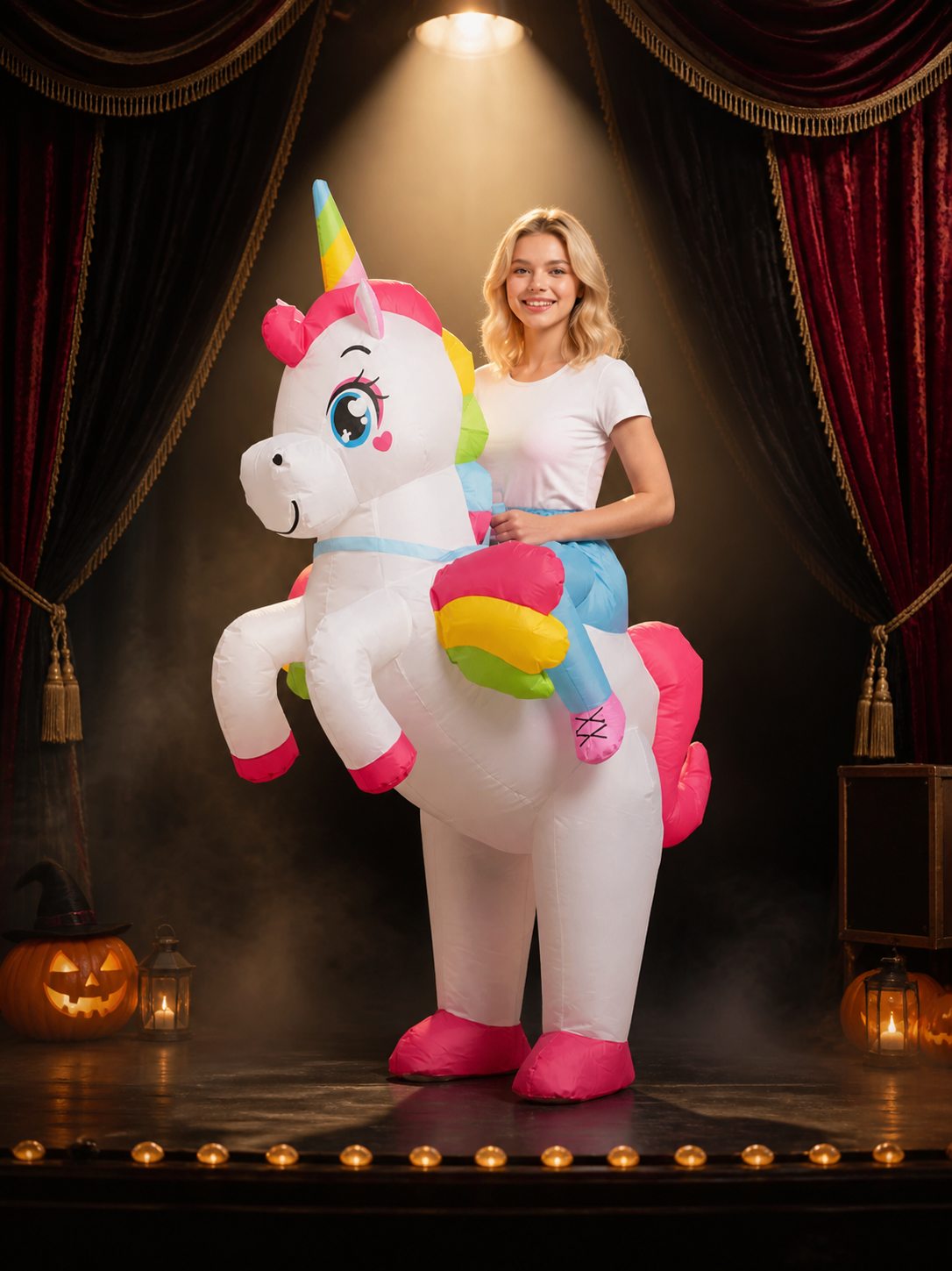 Unicorn Inflatable Costume, Rainbow Winged Bodysuit for Halloween Party Costumes detail 3