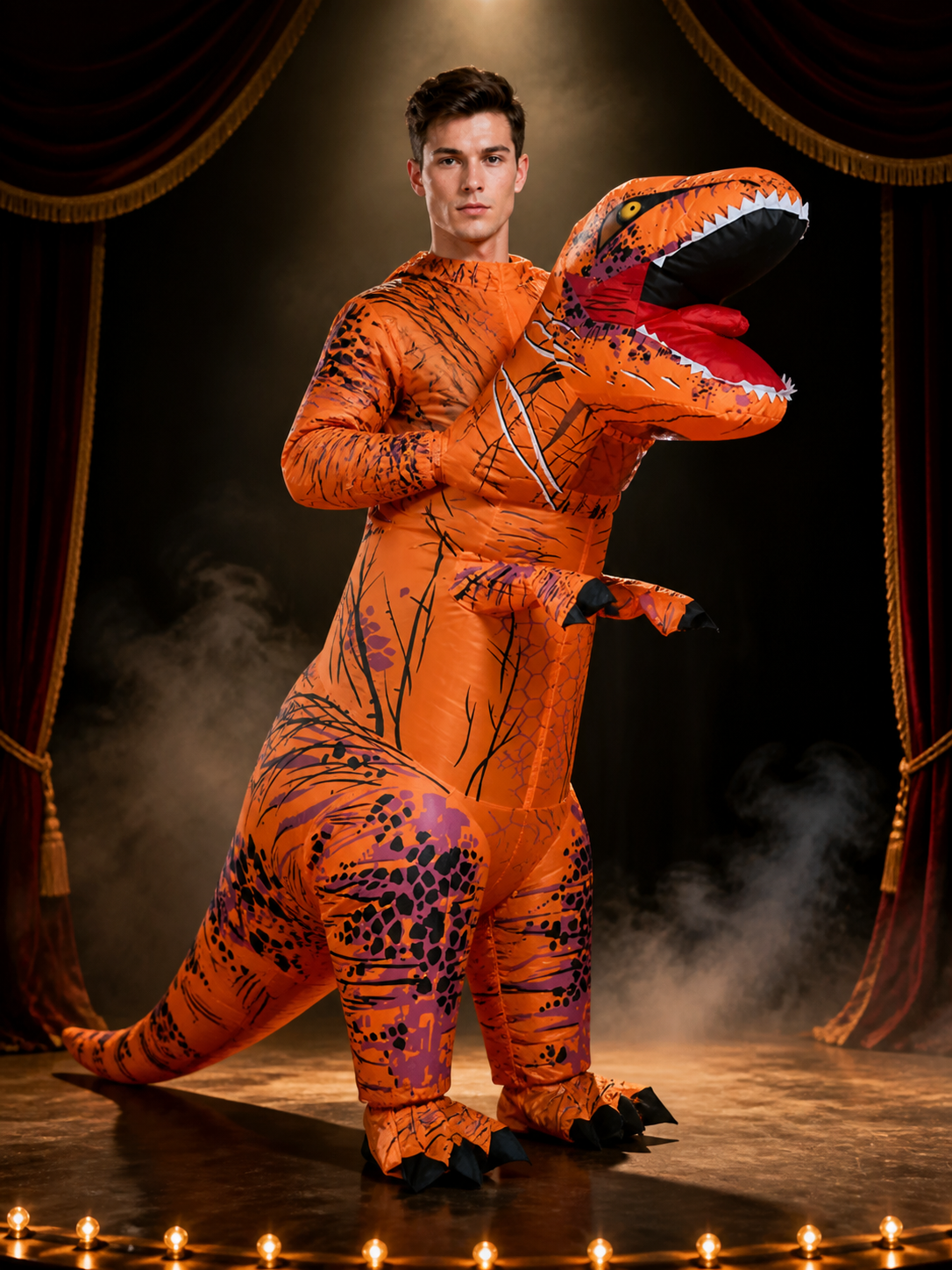 Walking T-Rex Inflatable Dinosaur Costume for Adults and Kids with Black Spots Costumes detail 3