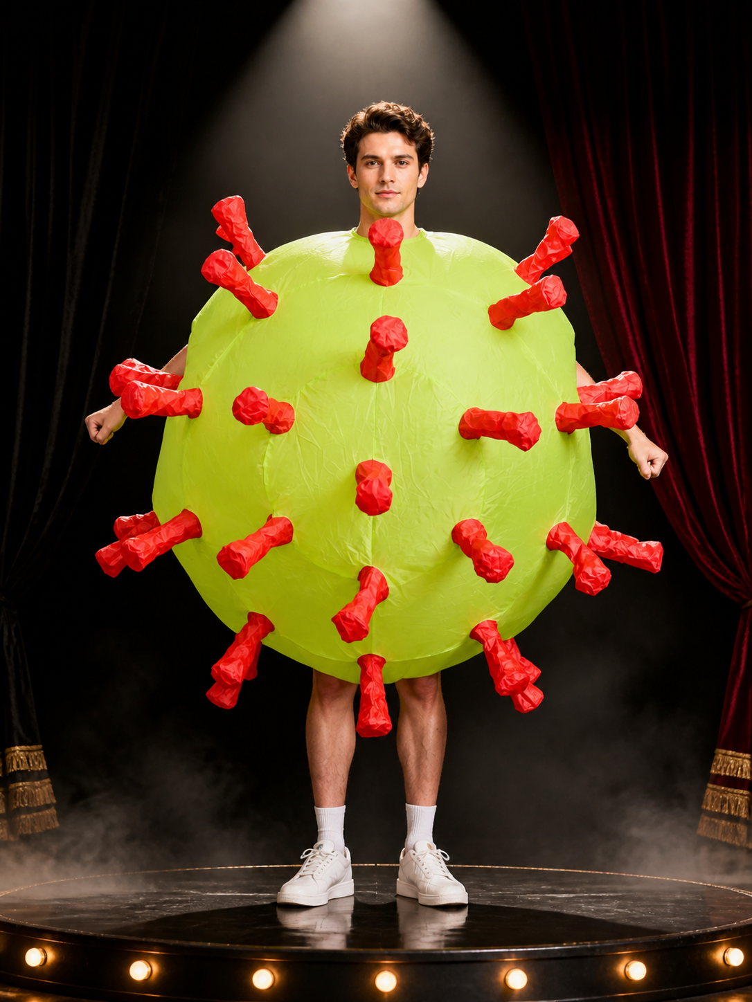 Unisex Fluorescent Green Inflatable Bodysuit Costume with Red Tubular Costumes detail 3