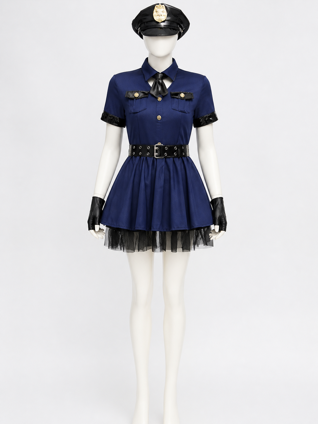 Women's Police Costume Dress Set With Hat, Belt, Gloves And Neck Scarf Costume Dresses detail 3