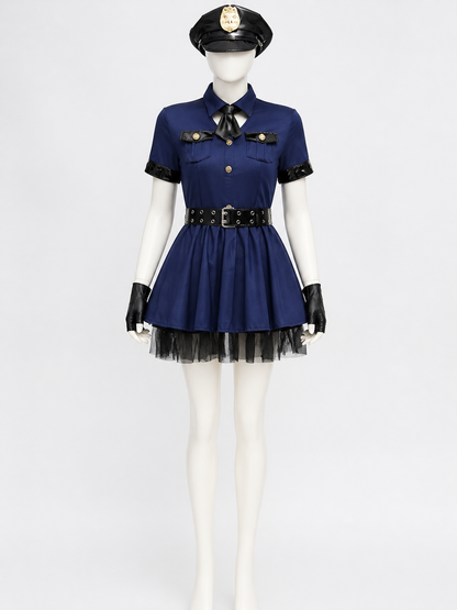 Women's Police Costume Dress Set With Hat, Belt, Gloves And Neck Scarf Costume Dresses detail 3