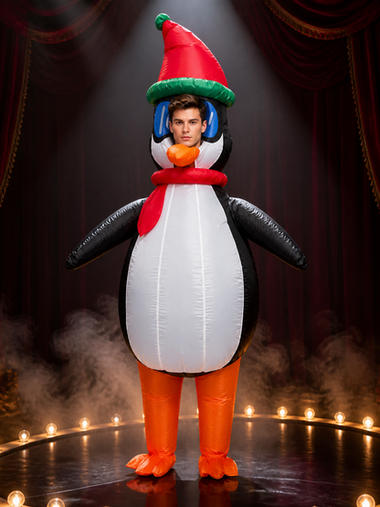 Christmas Penguin Costume with Santa Hat and Red Scarf Costume Headwear detail 3