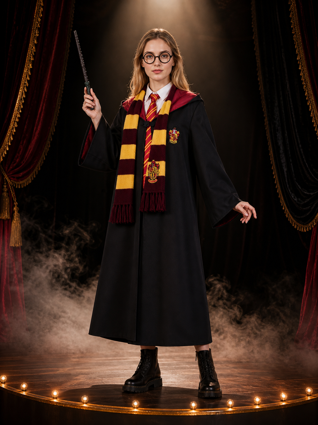 Children's Gryffindor-Style Wizard Costume Set, Hooded Robe With Tie, Scarf Costumes detail 3
