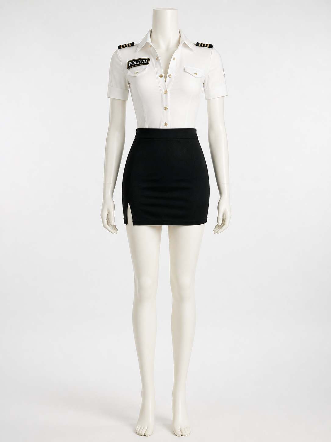 Women's Sexy Police Officer Halloween Costume Set, Short Sleeve Top and Skirt Costumes detail 3