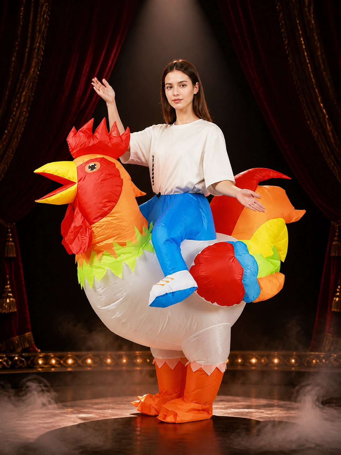 Colorful Inflatable Rooster Costume for Adults, Halloween Party Outfit Costumes detail 3