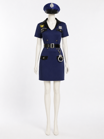 Women's Police Costume Set, Navy Collared Dress with Hat, Belt and Handcuffs Costume Dresses detail 3