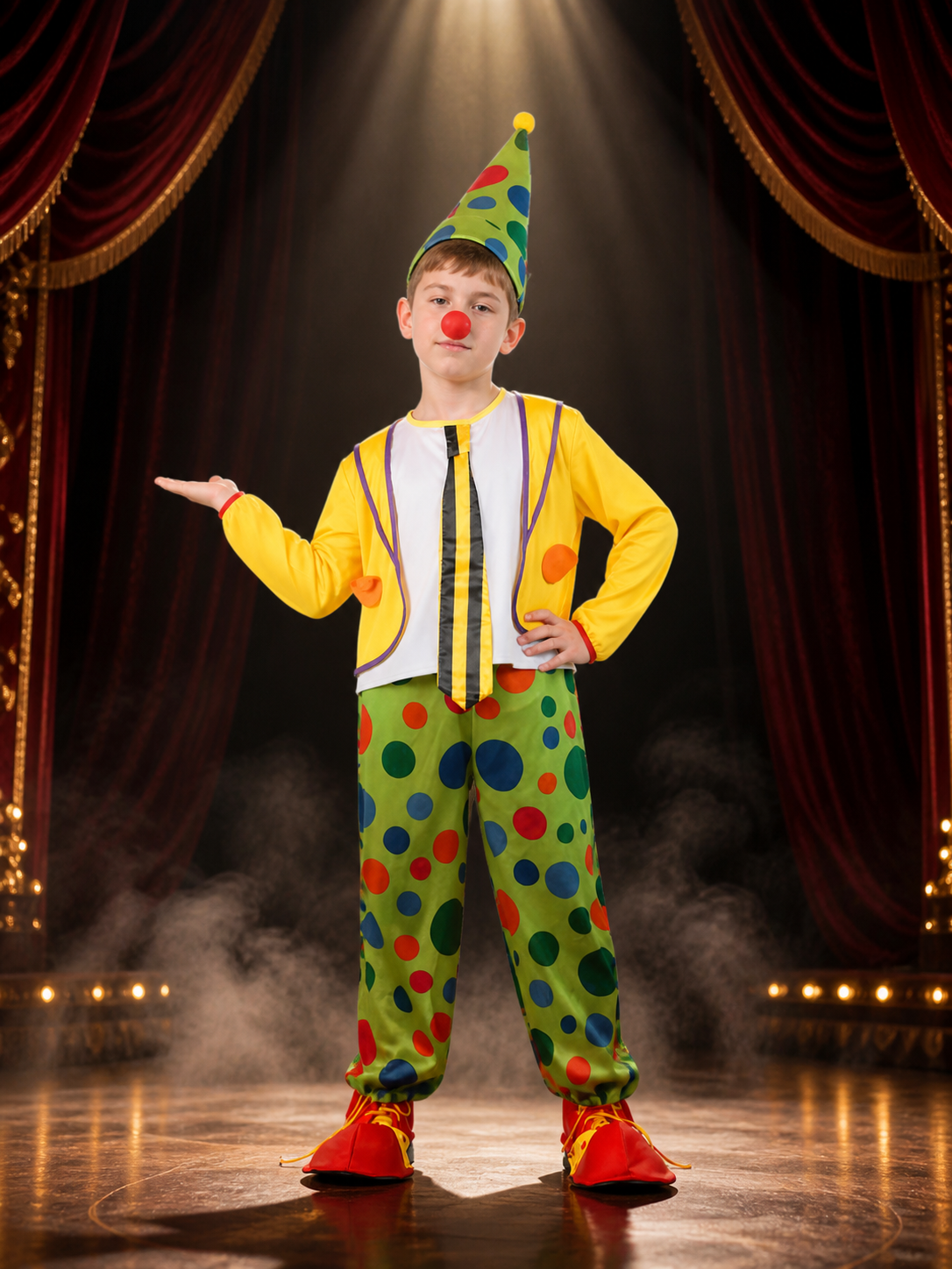 Kids Clown Jumpsuit Costume Set with Colorful Polka Dots and Cone Hat Costume Headwear detail 3