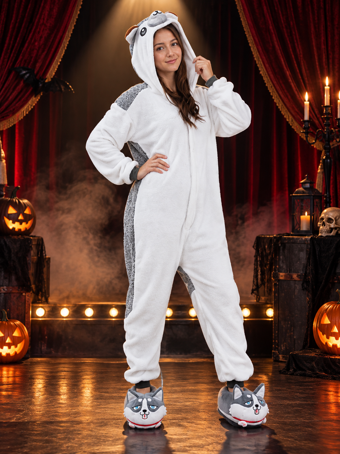 One-Piece Pajamas with a 3D Animal-Face Hood