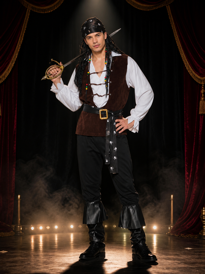 Retro Velvet Pirate Costume for Halloween Cosplay Costumes detail 3