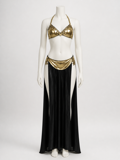 Adult Egyptian Queen Two-Piece Halloween Costume, Gold-Decorated Top and Costumes detail 3