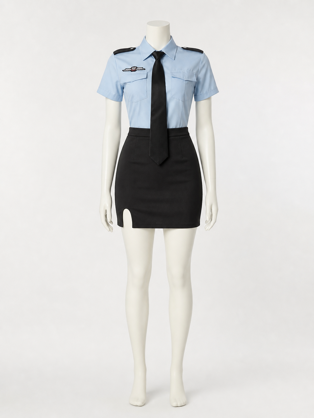 Women's Police Officer Costume Set, Short Sleeve Shirt with Tie and Pencil Costumes detail 3