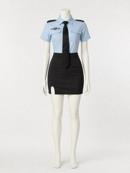 Women's Police Officer Costume Set, Short Sleeve Shirt with Tie and Pencil Costumes detail 3