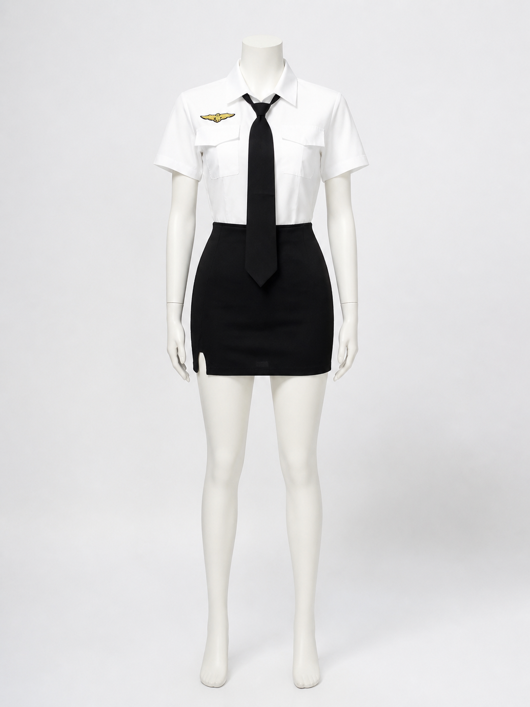 Women's Sexy Police Officer Costume Set, White & Black Uniform with Hat and Costume Headwear detail 3
