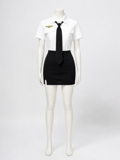 Women's Sexy Police Officer Costume Set, White & Black Uniform with Hat and Costume Headwear detail 3