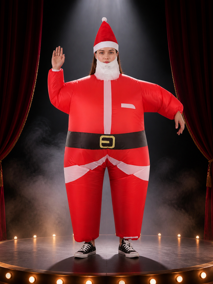 Red Santa Claus Costume Jumpsuit for Adults with Hat and White Beard Costume Headwear detail 3