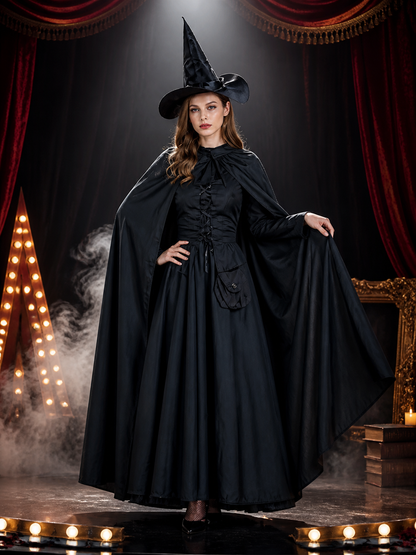 Black witch costume with hat and long cape