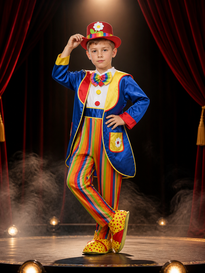 Kids' Colorful Clown Circus Costume Set with Bodysuit, Jacket, Hat and Bow Tie Costume Headwear detail 3