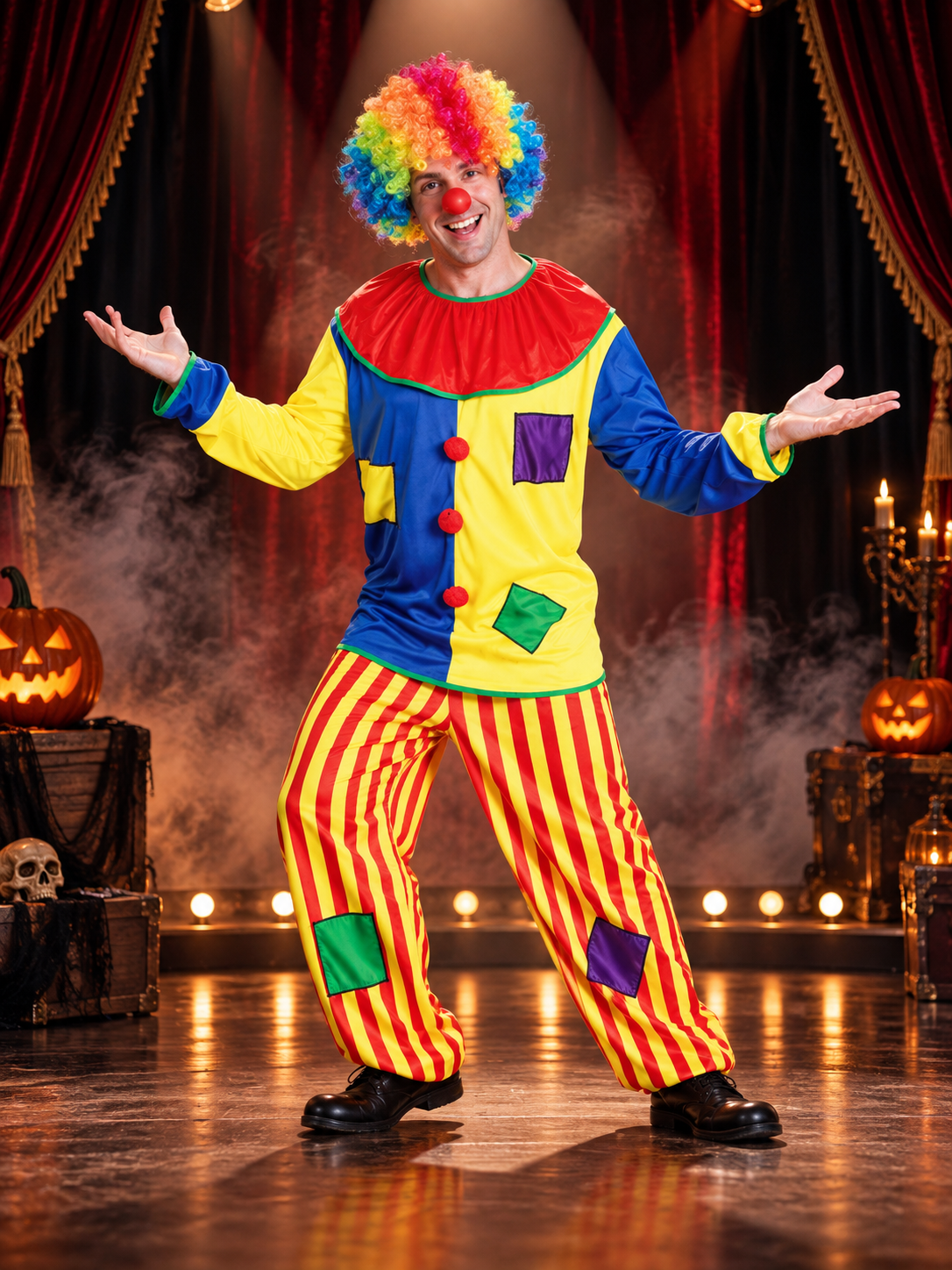 Carnival Clown Costume: Top with Puffy Collar and Pants