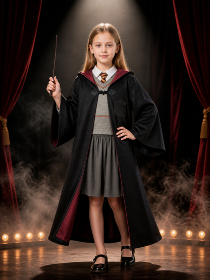 Kids Wizard Costume Set, Hooded Robe, Vest, Skirt and Wand Costume Accessories detail 3