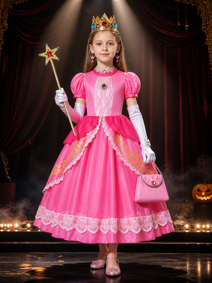 Girls' Princess Halloween Costume Dress Set with Crown, Wand and Handbag