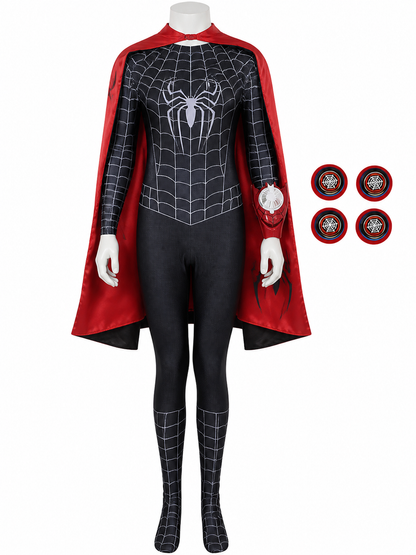 Black Spider-Man Kids' Jumpsuit Costume With Mask, Cape And Web Shooter Costume Capes detail 2