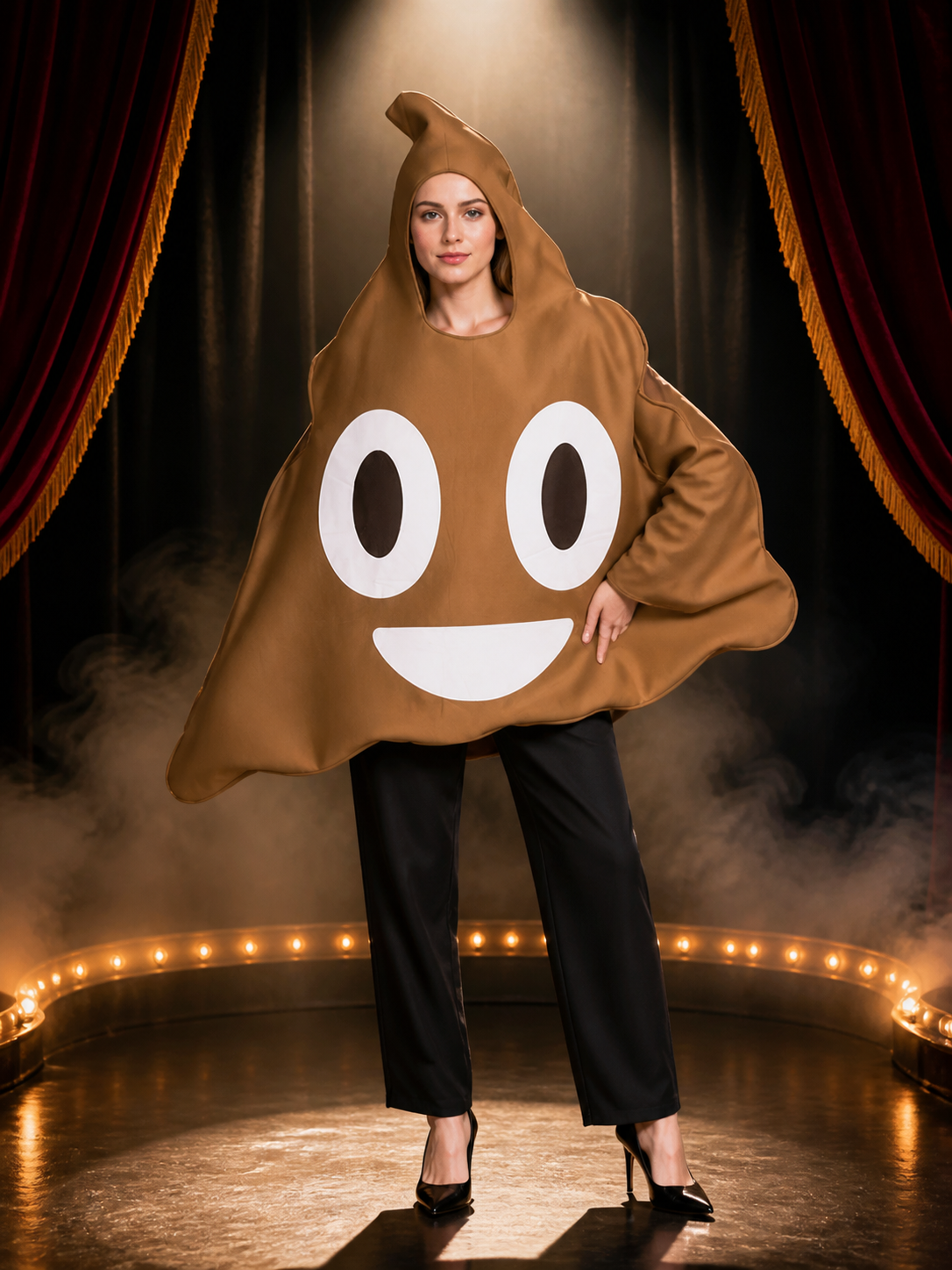 Adult Unisex Brown Cartoon Character Hooded Jumpsuit Costume, Two-Horn Design Costumes detail 3
