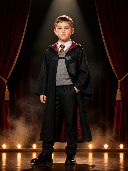 Kids Wizard Costume Set With Hooded Robe, Vest And Pants Costumes detail 3