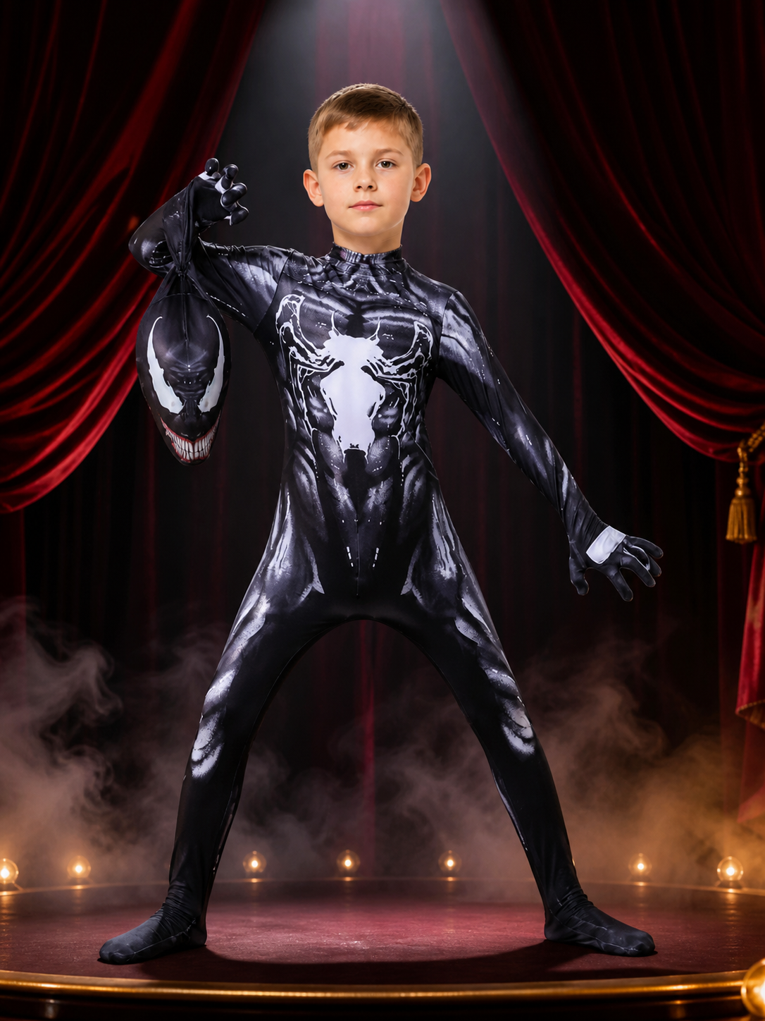 Kids Black Panther Full-Body Hooded Jumpsuit Costume, Black and White Halloween Costumes detail 3