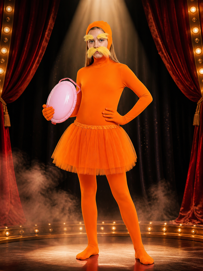 Orange Hooded Bodysuit Costume with Tutu - Halloween Cosplay Outfit Set on-model stage scene view