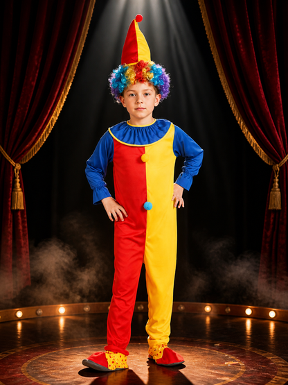 Boys' Clown Jumpsuit Costume Set With Hat, Halloween Cosplay Outfit Costume Headwear detail 3