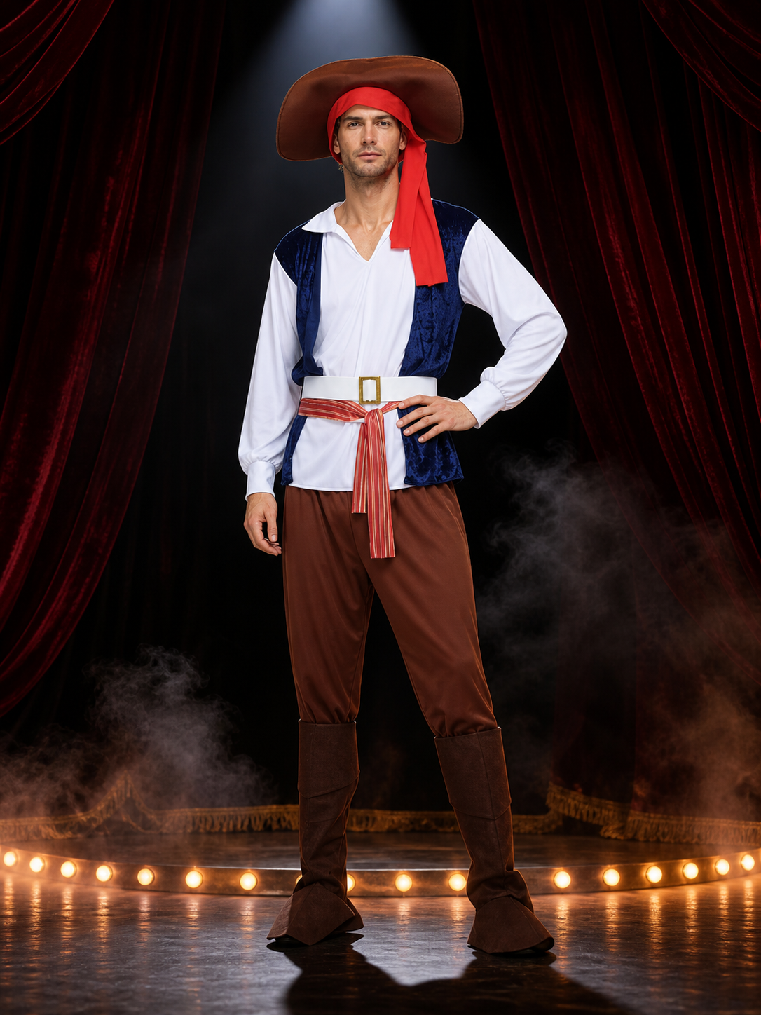 Pirate Costume Set with Hat, Vest, Shirt, Pants and Boot Covers Costume Headwear detail 3