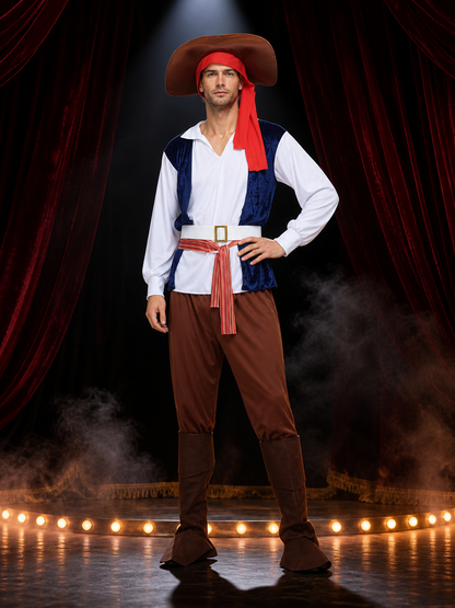 Pirate Costume Set with Hat, Vest, Shirt, Pants and Boot Covers Costume Headwear detail 3