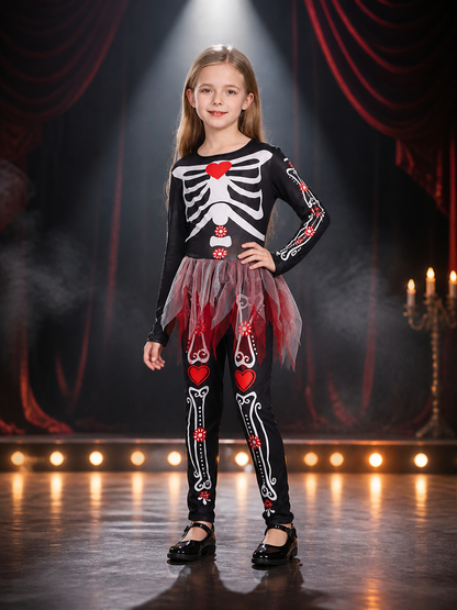 Girls Black Skeleton Jumpsuit With Tulle Skirt Halloween Costume Costumes detail 3