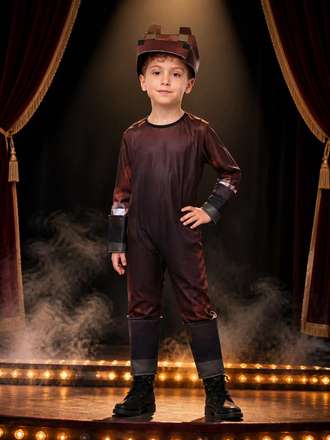 Kids Minecraft Horse Costume, Brown Animal Onesie with Armor Pads Halloween Costumes detail 3