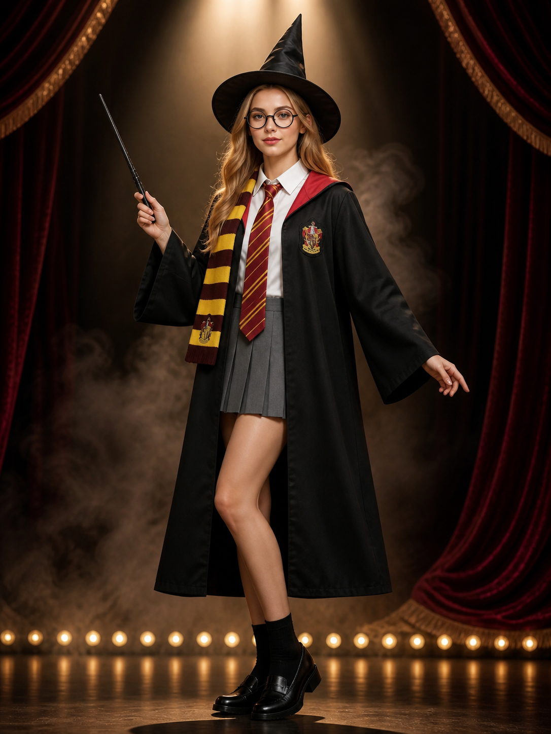Wizard Costume Set, 8-Piece Robe Outfit with Hat, Scarf, Glasses, Wand and Tie Costume Headwear detail 3