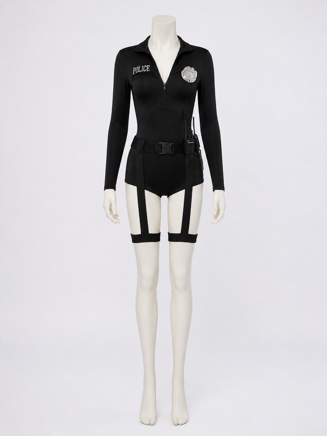 Women's Sexy Police Officer Bodysuit Costume Set with Leg Straps and Costumes detail 3