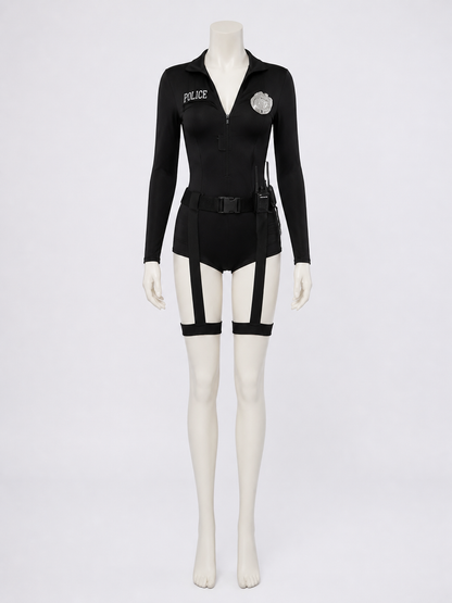 Women's Sexy Police Officer Bodysuit Costume Set with Leg Straps and Costumes detail 3