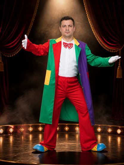 Unisex Halloween Clown Costume Set with Multi-Color Patchwork Robe, Vest, and Costumes detail 3