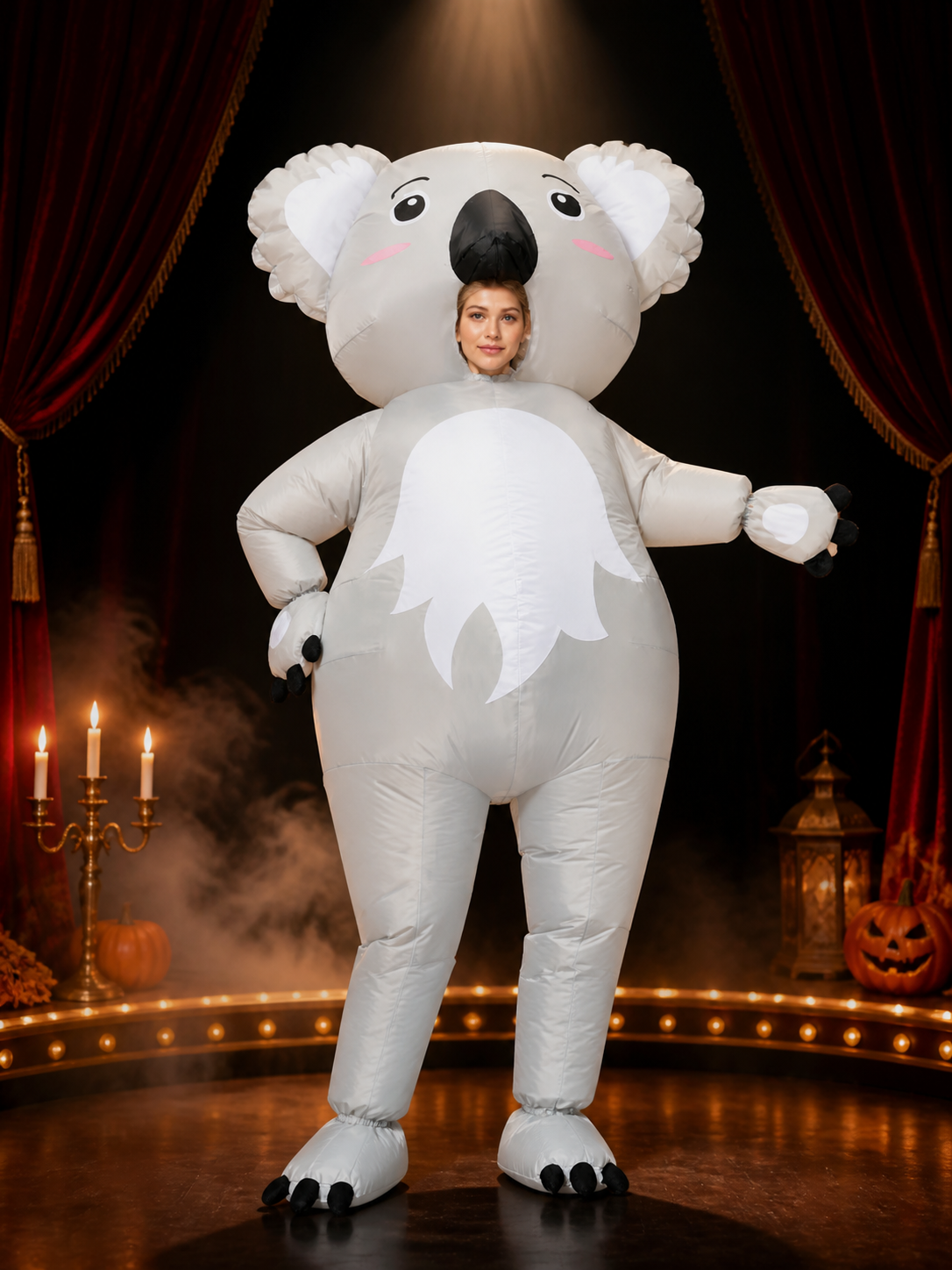 Unisex Adult Koala Animal Costume Bodysuit with Oversized Head and White Belly Costumes detail 3