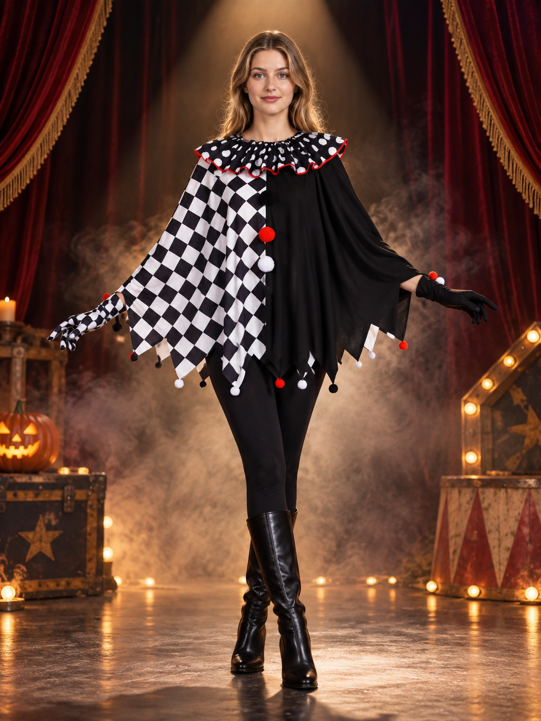 Plaid Clown Costume Carnival Cape-Cloak