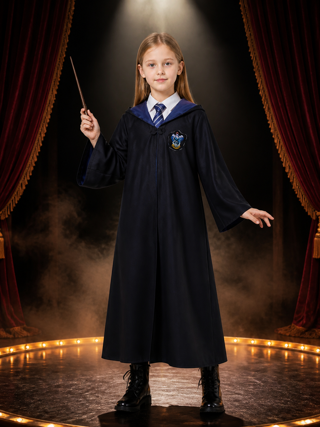Children's Hooded Wizard Robe Costume Set With Tie And Chest Badge Costumes detail 3