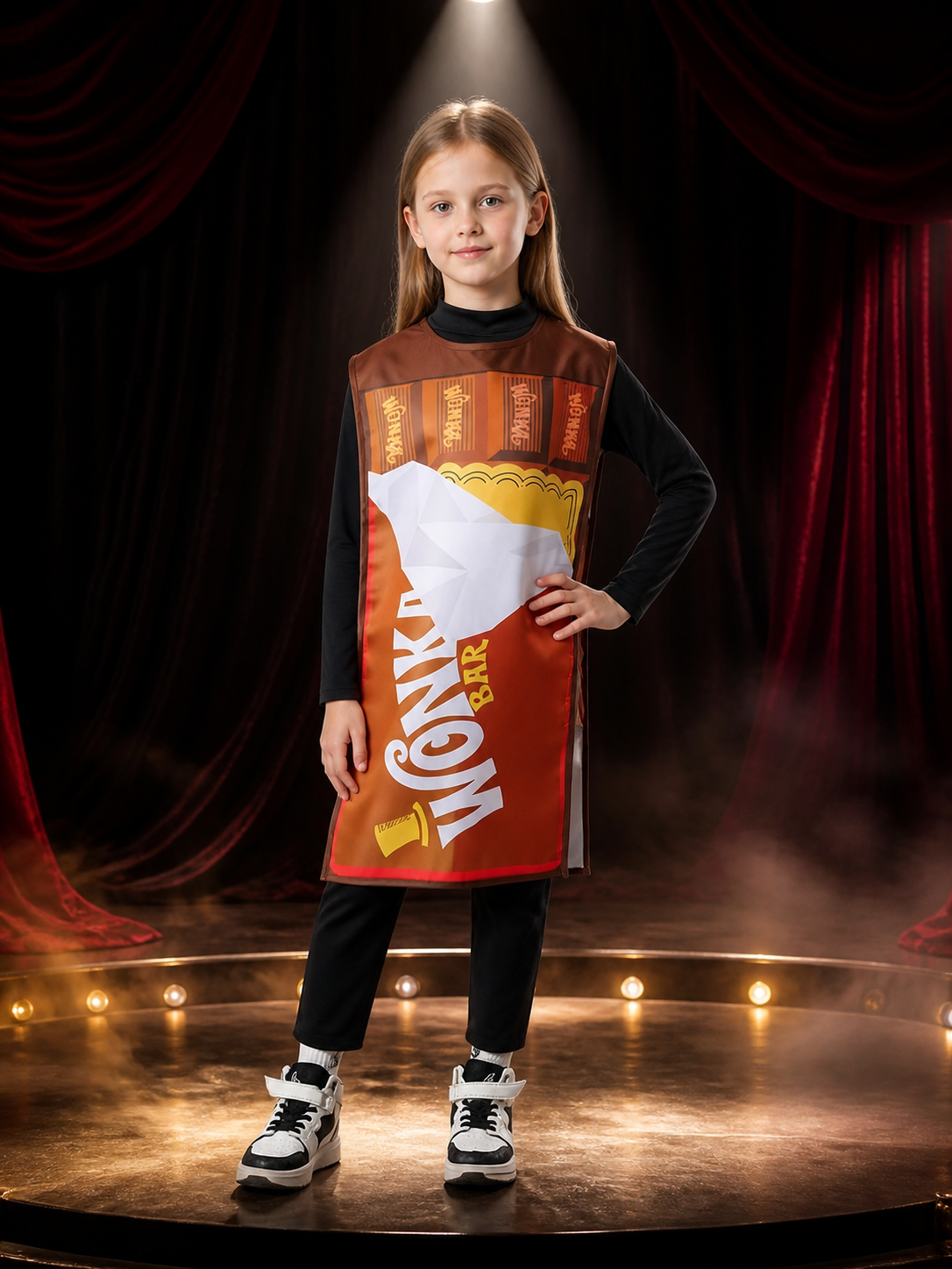 Kids Wonka Chocolate Wrapper Printed Sleeveless Jumpsuit Halloween Costume Costumes detail 3